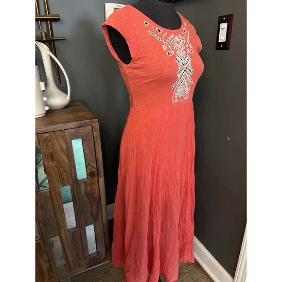 Free People Embroidered Coral Dress Cutouts Boho Gauze Skirt Cottagecore S - Picture 9 of 10